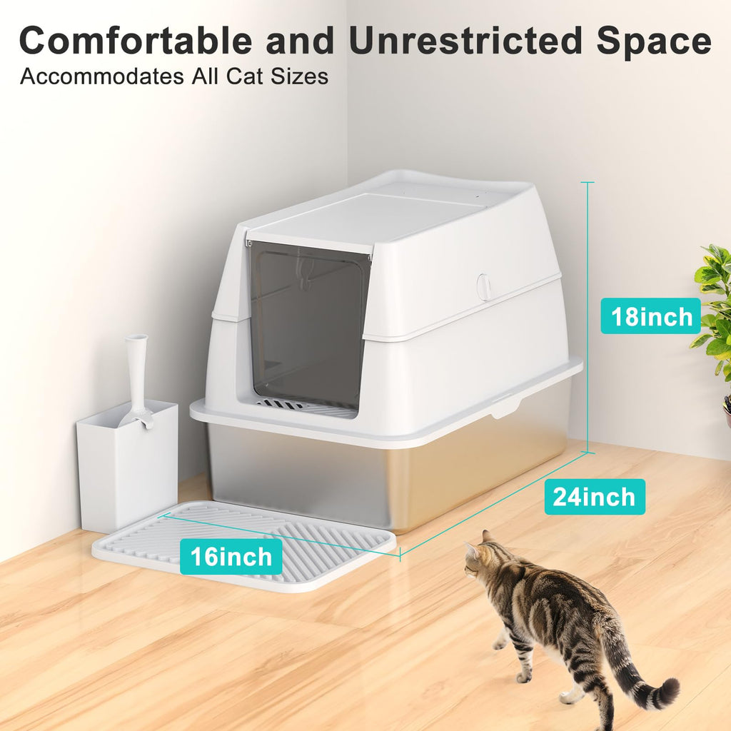 XL Stainless Steel Litter Box with Lid E364