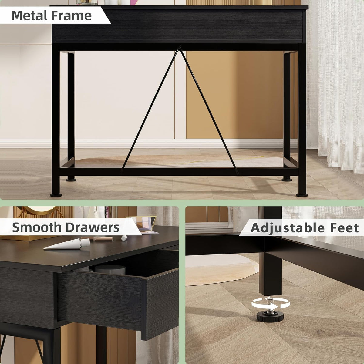 Black Wooden Computer Desk with Drawers B89264