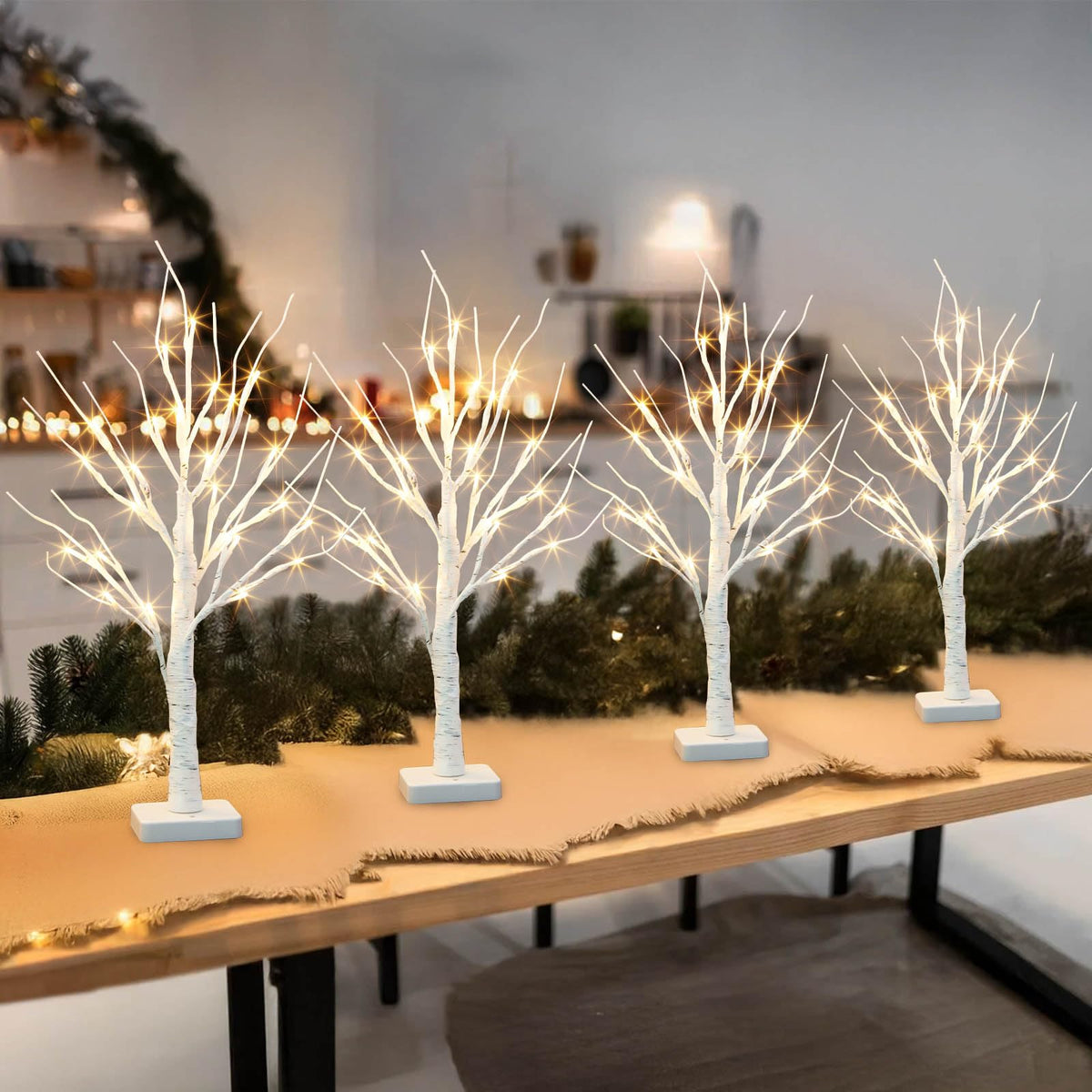 22" White Birch Tabletop Tree with LED Lights (4PK) G90130