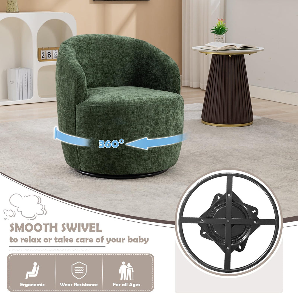 Green Chenille Swivel Barrel Chair S791