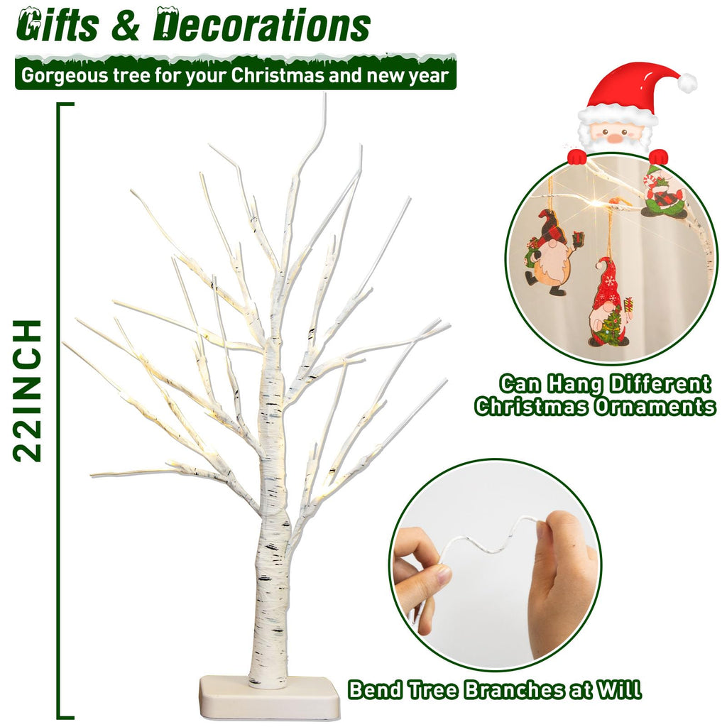 22" White Birch Tabletop Tree with LED Lights (4PK) G90130
