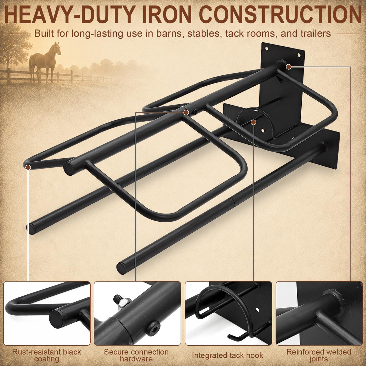 Wall Mounted Saddle Rack Set of 2, 120-lb Capacity Heavy Duty Iron Saddle Stand O677