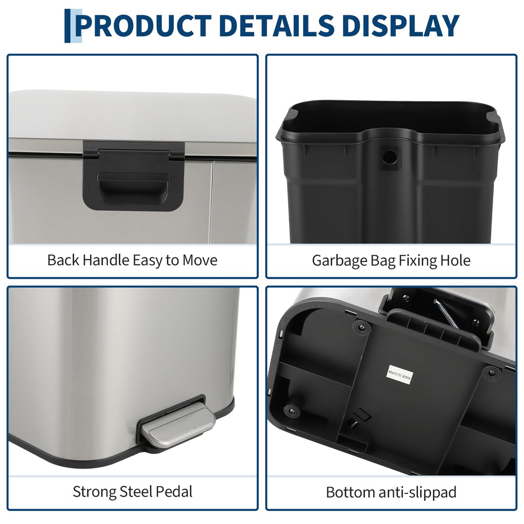 13.2 gal Stainless Steel Step Trash Can N564