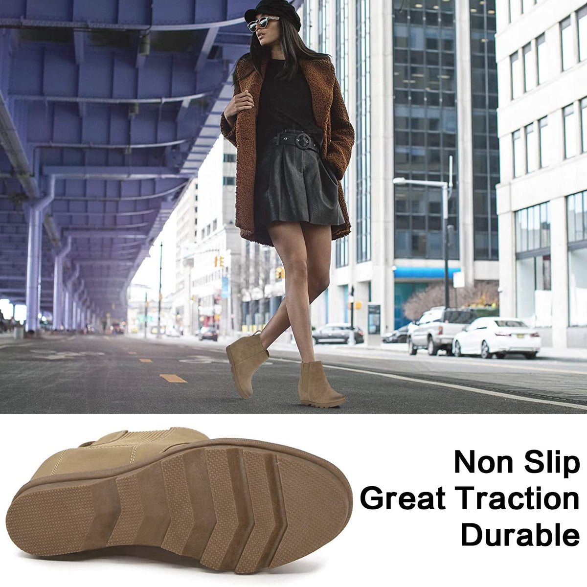 Women's Hidden Heel Chelsea Ankle Wedge Boots A617