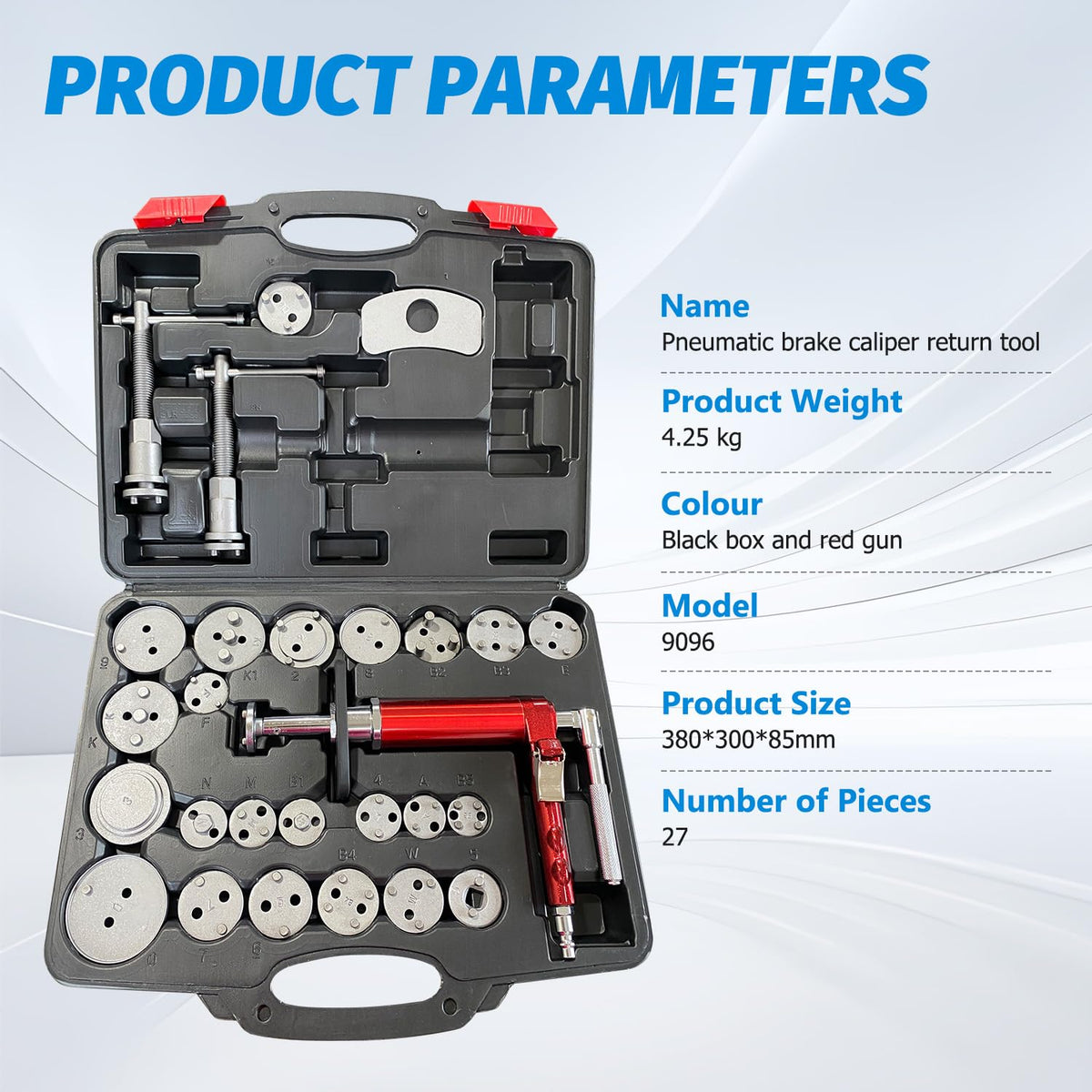 28-Piece Heavy Duty Pneumatic Brake Caliper Compression Tool Set with 23 Adapters A206