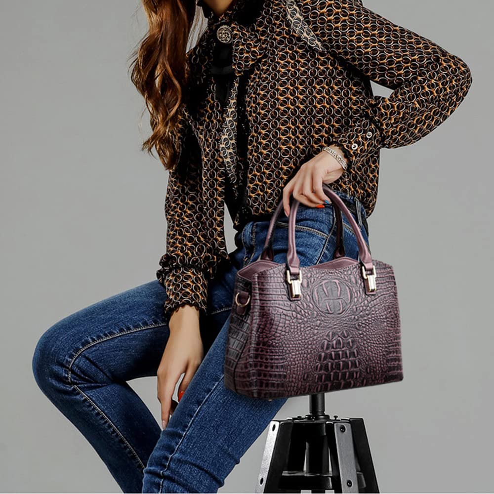 Crocodile Leather Satchel Handbag with Shoulder Strap D7493