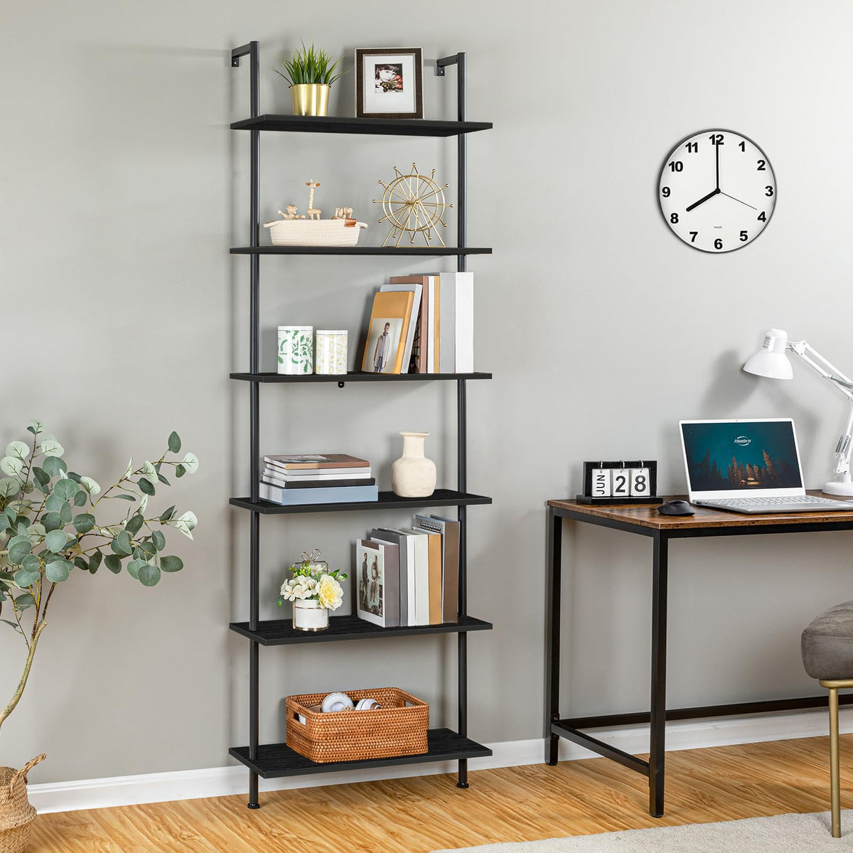6-Tier Wall Mounted Wooden Ladder Shelf Y955