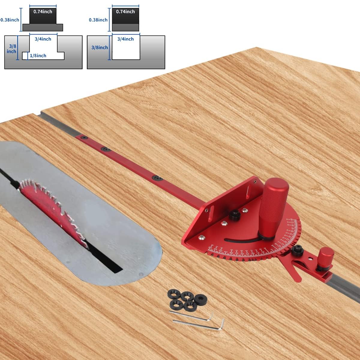 Aluminum Precision Miter Gauge with T-Track Fence and Flip Stop W94549