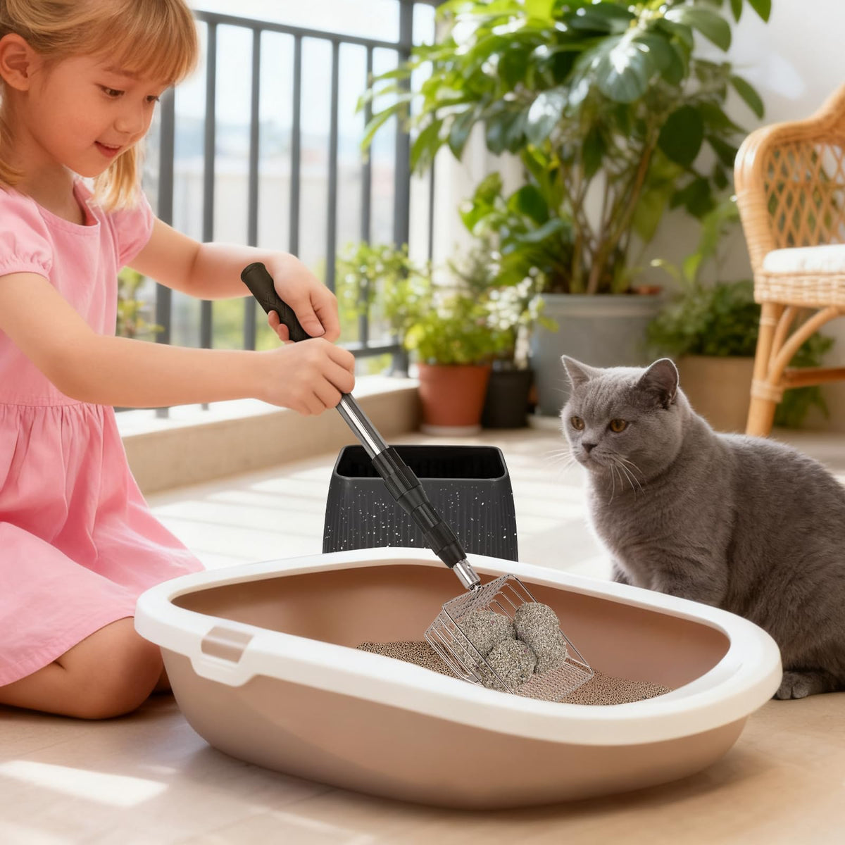 Long Handle Stainless Steel Cat Litter Scoop with Holder V15544