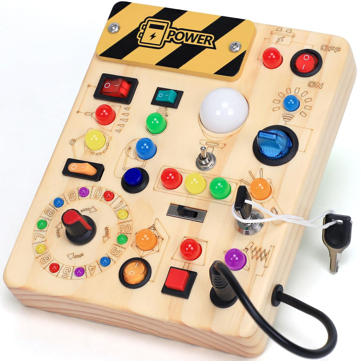Wooden Sensory Activity Board with LED Light Switches B802066