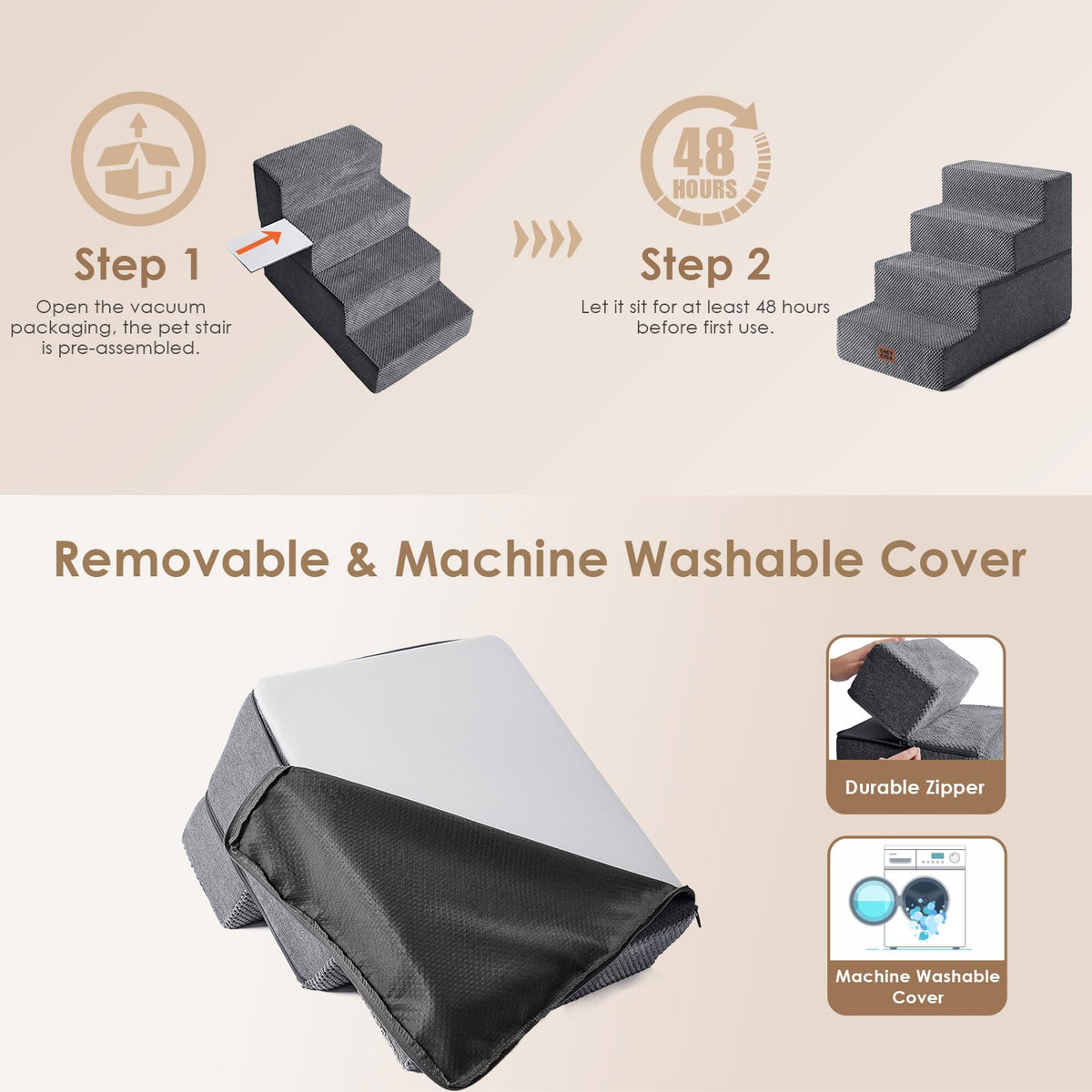 4-Step Grey Dog Stairs X657