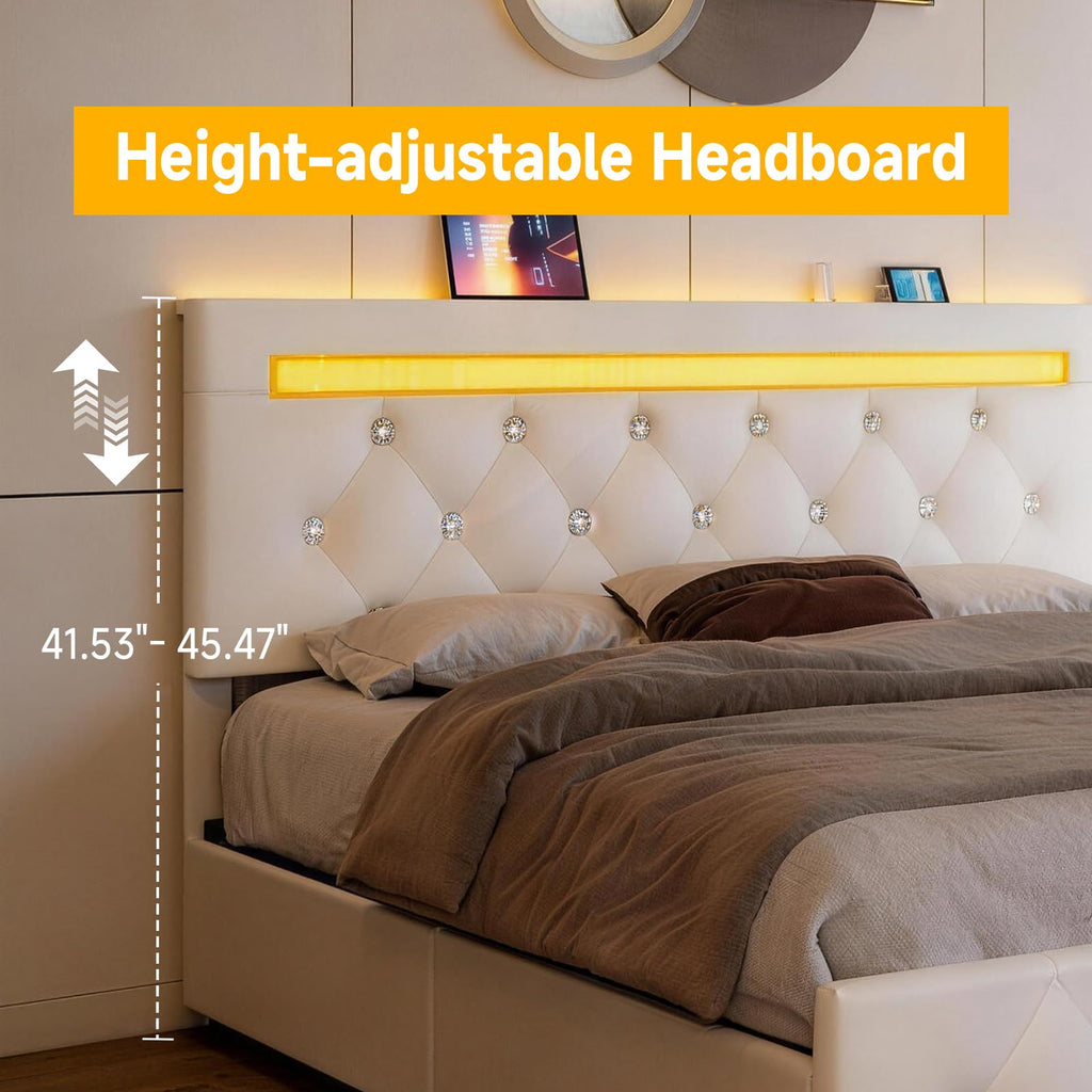 White Full Size Storage Bed with 4 Drawers and Adjustable Headboard Y4020