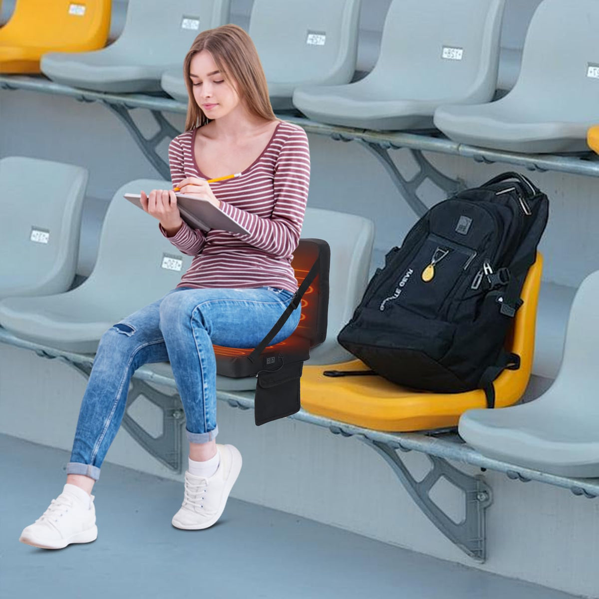 Heated Stadium Seat Cushion with Back 2 Pack I867494