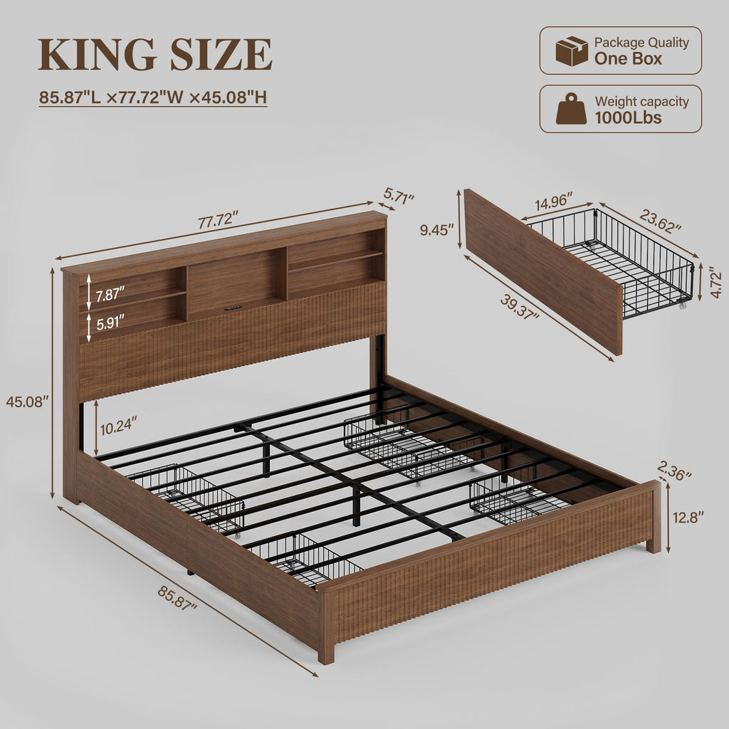 King Size Bed Frame with 4 Storage Drawers Y417984