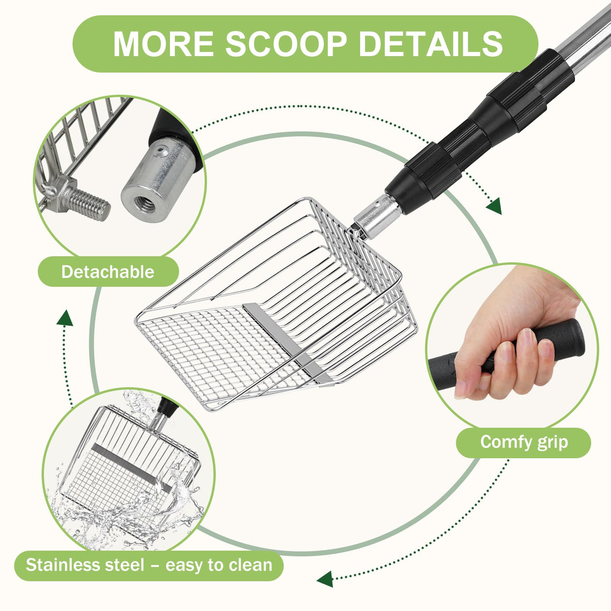 Long Handle Stainless Steel Cat Litter Scoop with Holder V15544