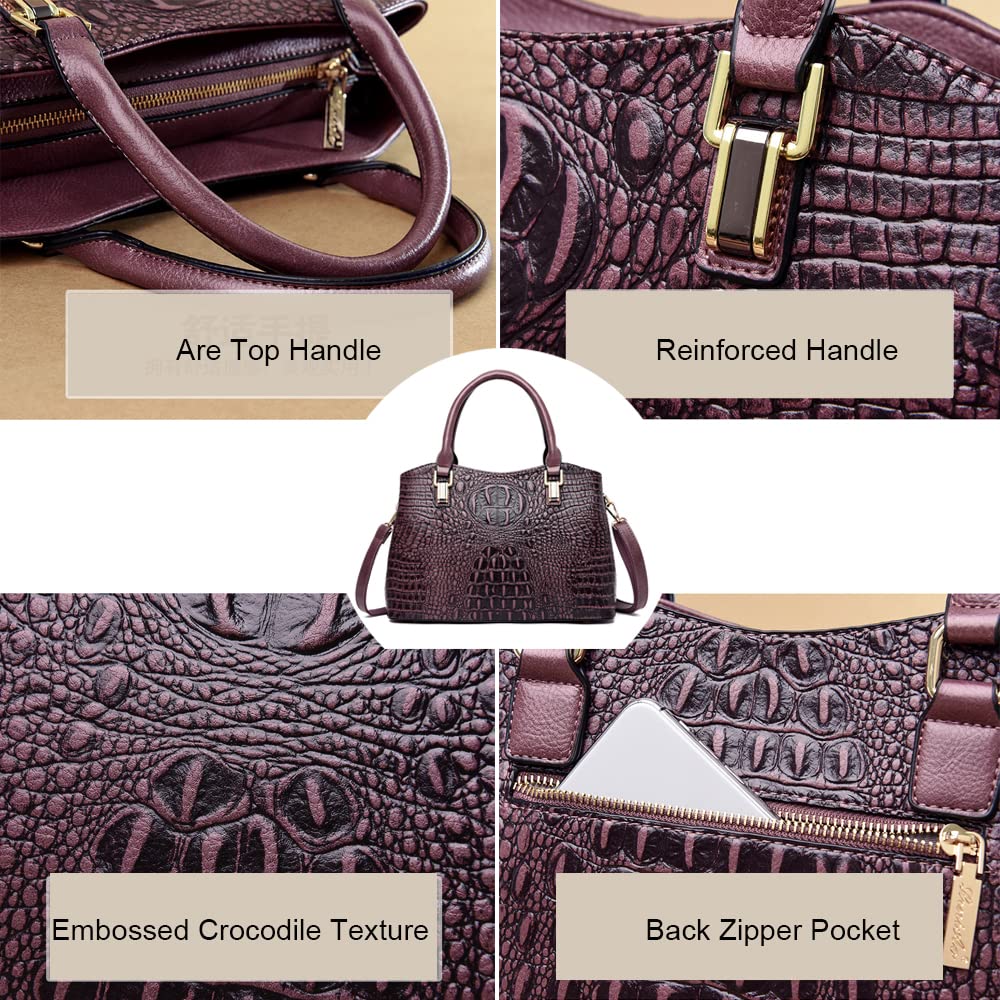 Crocodile Leather Satchel Handbag with Shoulder Strap D7493