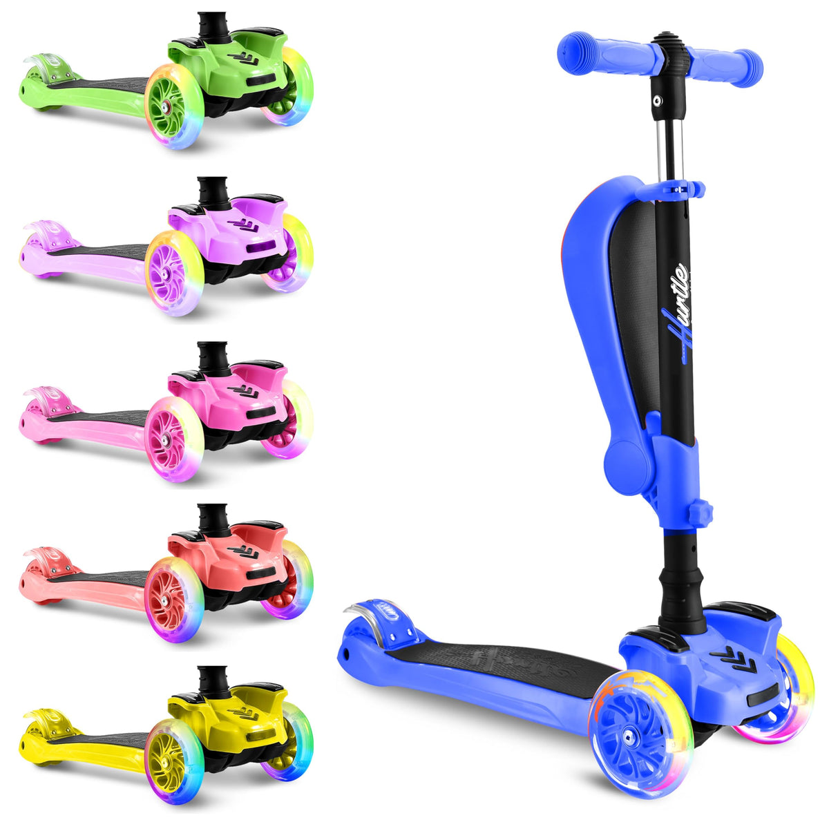 3-Wheeled Scooter with LED Lights, Adjustable Handlebar, and Foldable Seat X24178