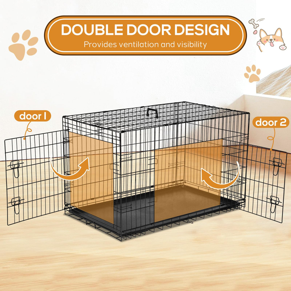 48 Inch Extra Large Folding Dog Crate with Divider Panel X38634