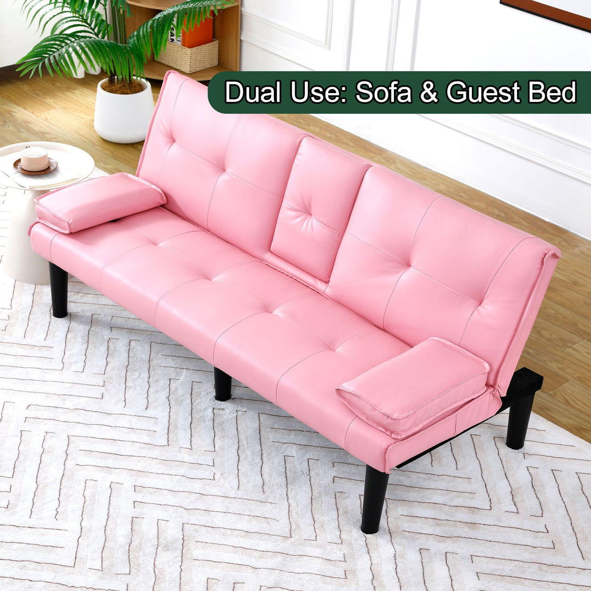 67" Convertible Sofa Bed with Cup Holders, Pink D27697