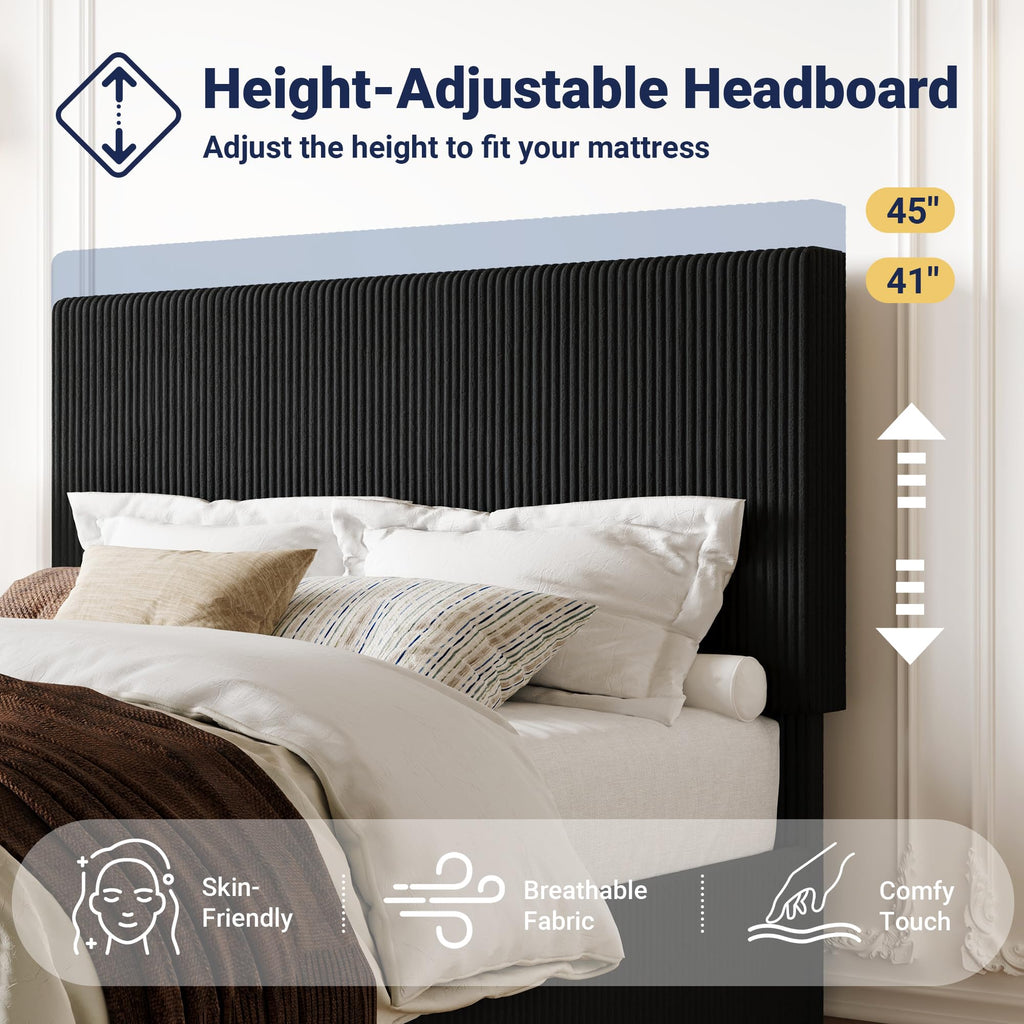 Queen Bed Frame with Adjustable Corduroy Headboard K99949