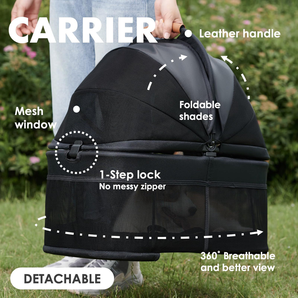 3 in 1 Folding Dog Stroller with Removable Carrier Y55257