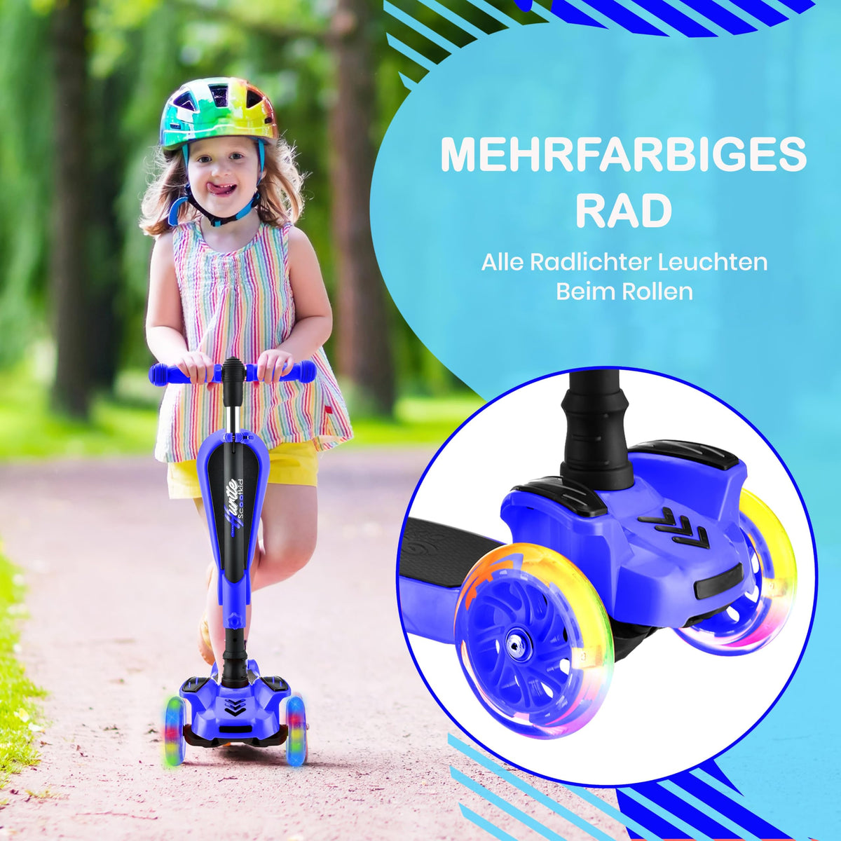 3-Wheeled Scooter with LED Lights, Adjustable Handlebar, and Foldable Seat X24178