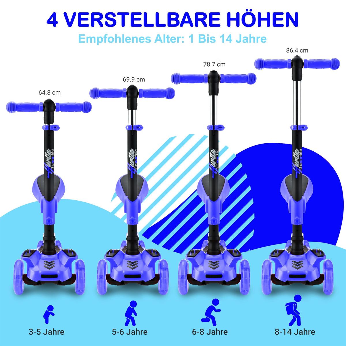 3-Wheeled Scooter with LED Lights, Adjustable Handlebar, and Foldable Seat X24178