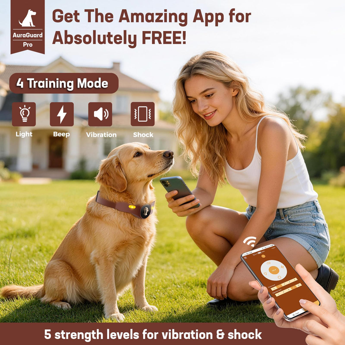 Wireless Dog Fence Collar, 64-3280ft Adjustable, Rechargeable IP7 Waterproof, Brown A1591