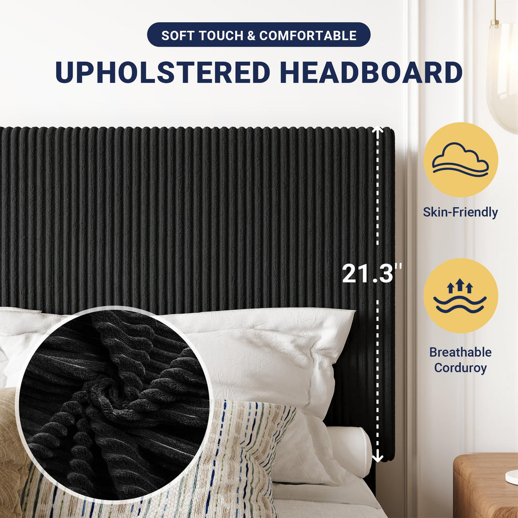 Queen Bed Frame with Adjustable Corduroy Headboard K99949