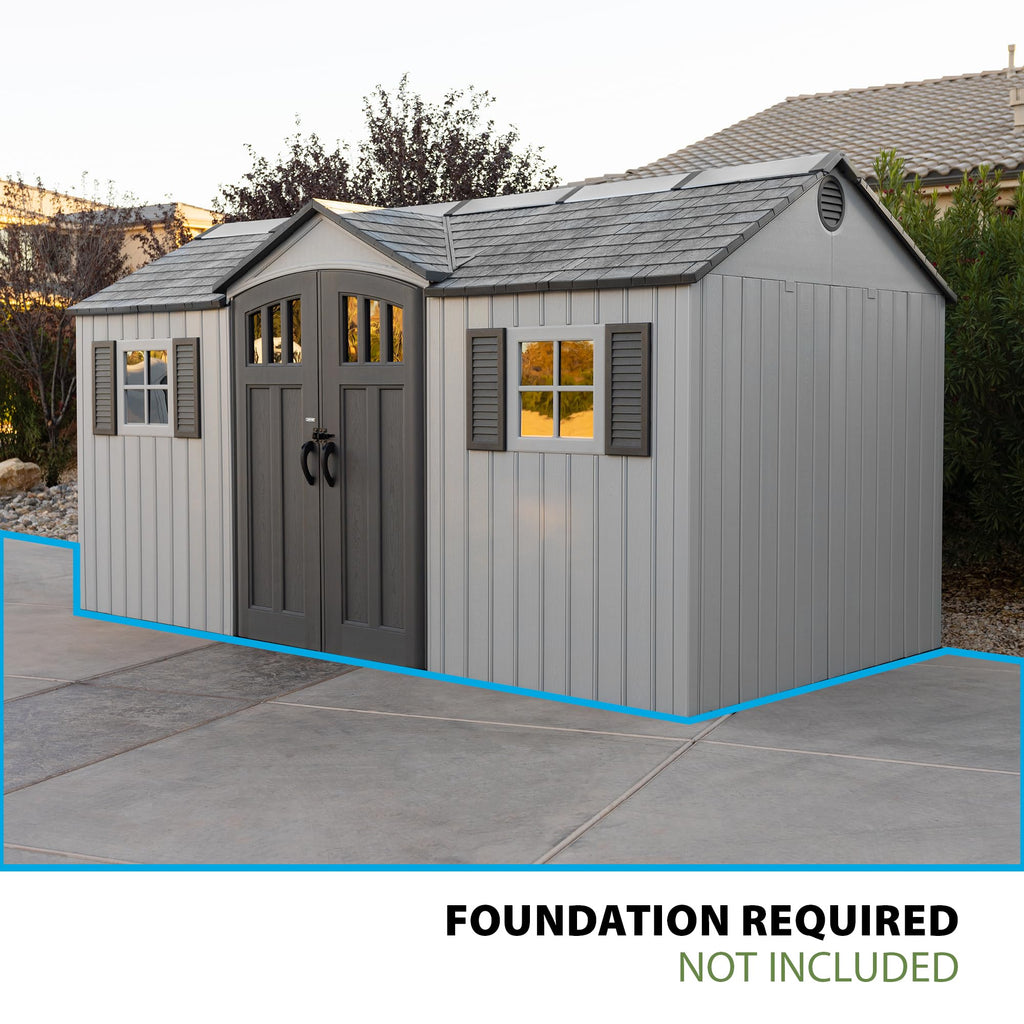 15x8 Ft Gray Resin Outdoor Storage Shed with Lockable Doors B455021