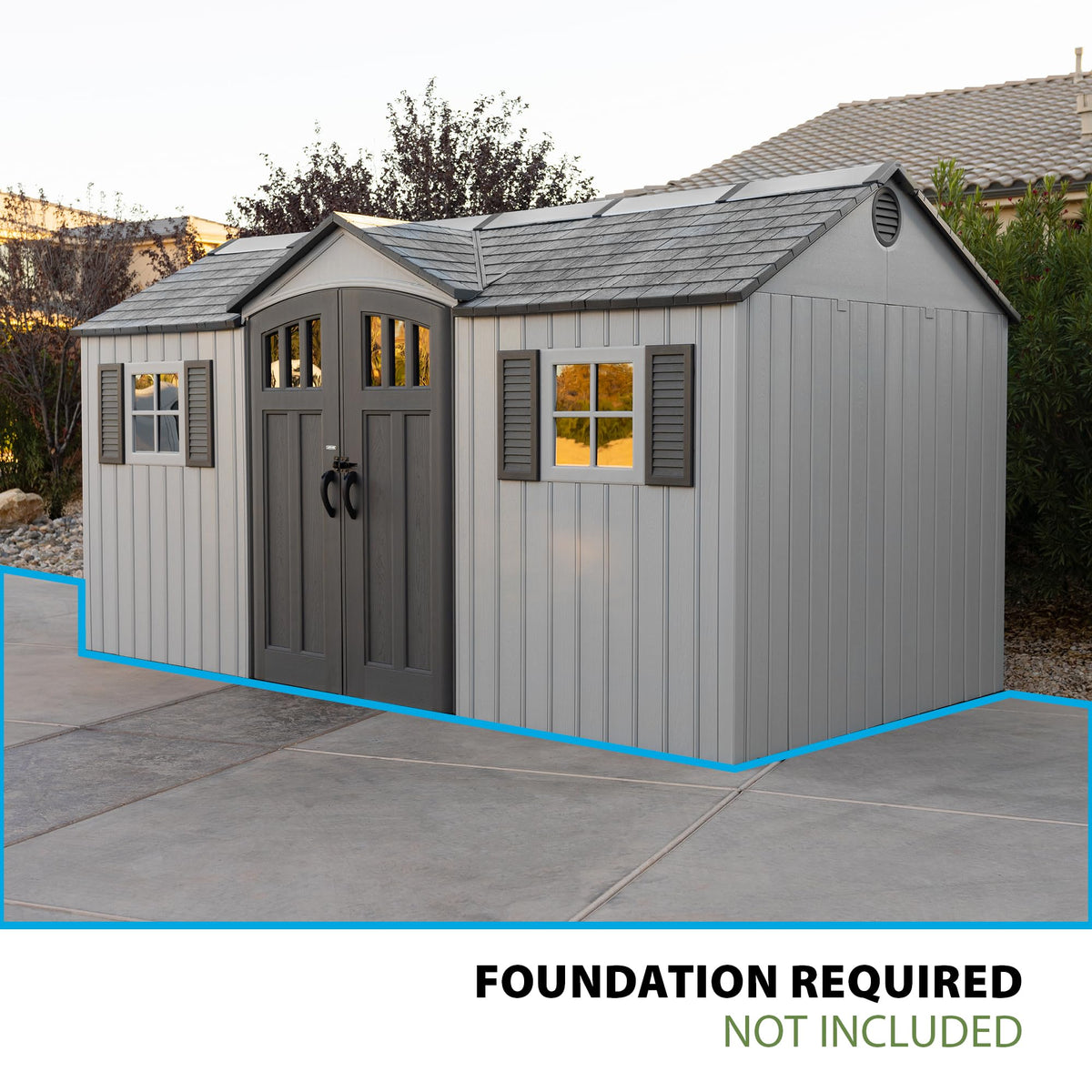 15x8 Ft Gray Resin Outdoor Storage Shed with Lockable Doors B455021