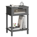 Grey Wooden Nightstand with Drawer and Storage Shelf V24022