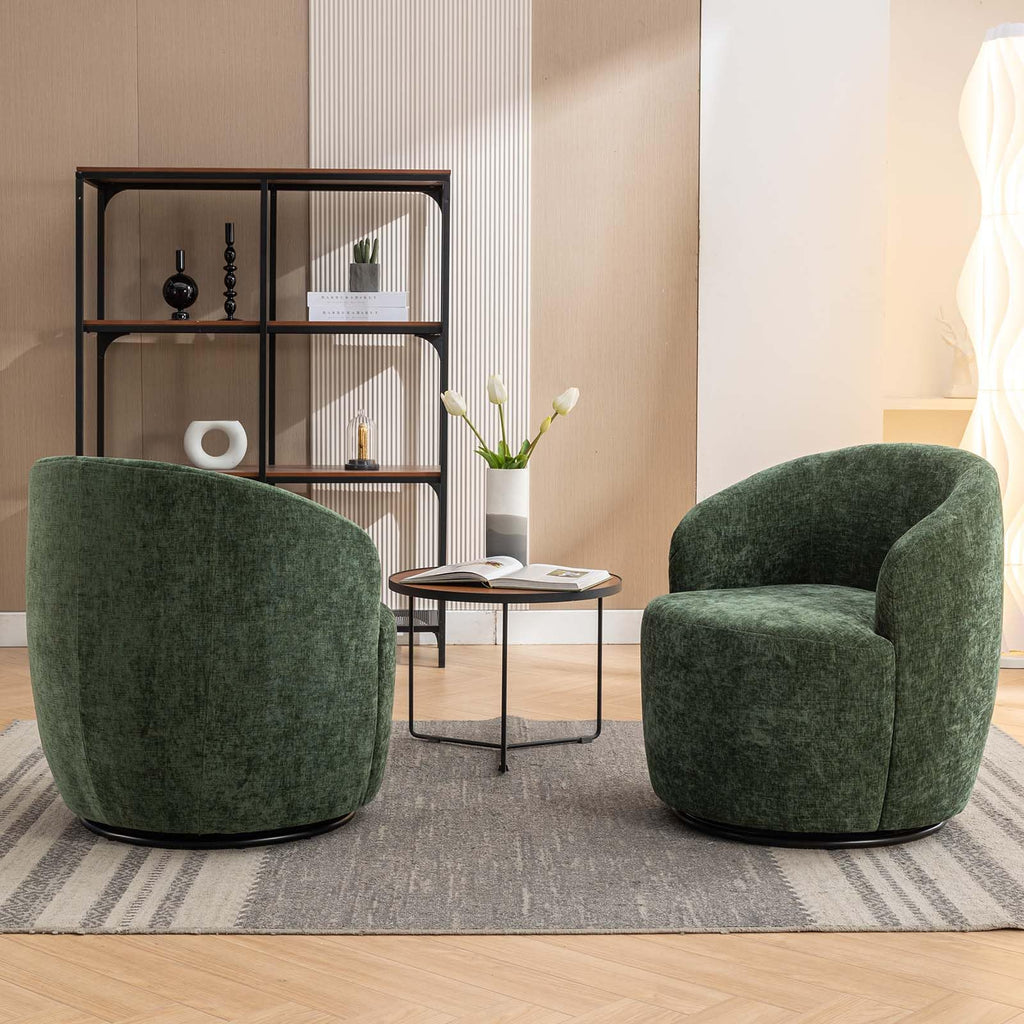 Green Chenille Swivel Barrel Chair S791