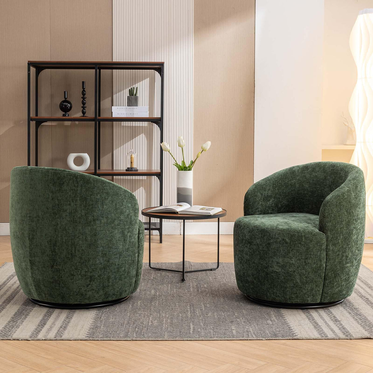 Green Chenille Swivel Barrel Chair S791