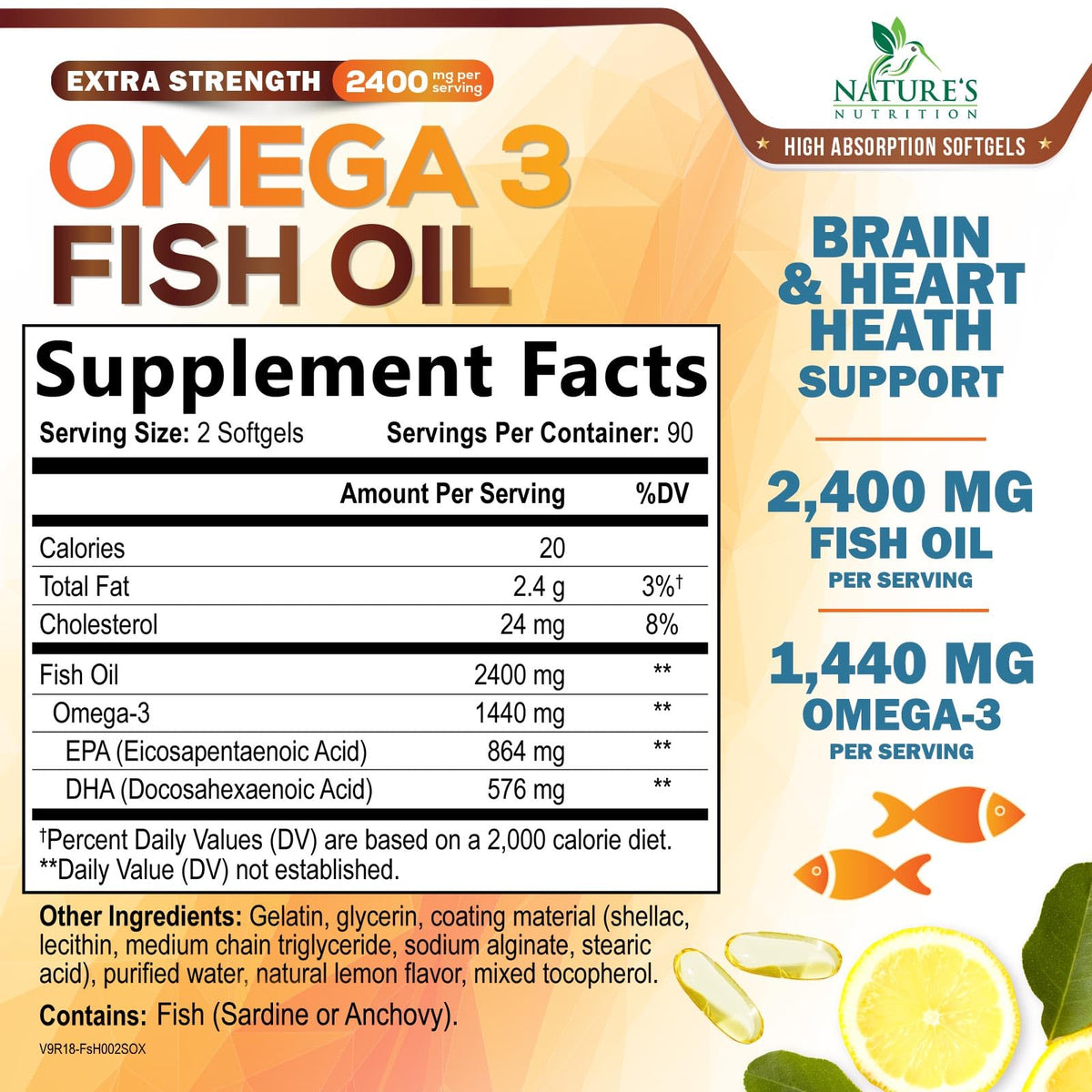 Omega 3 Fish Oil 2400mg Softgels B873749
