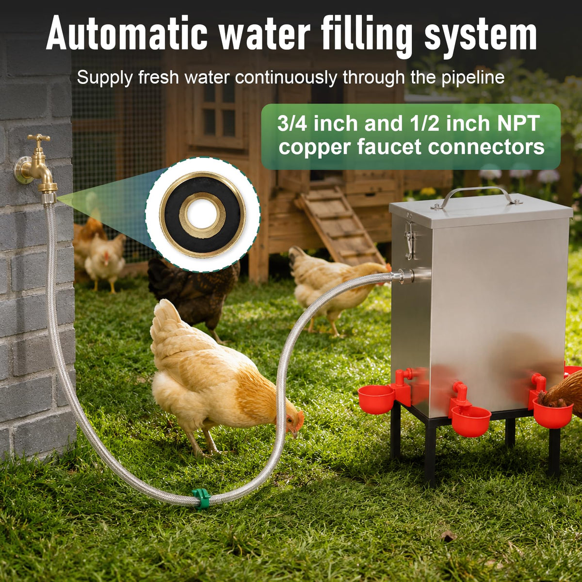 3 Gallon 304 Stainless Steel Automatic Chicken Waterer W434592
