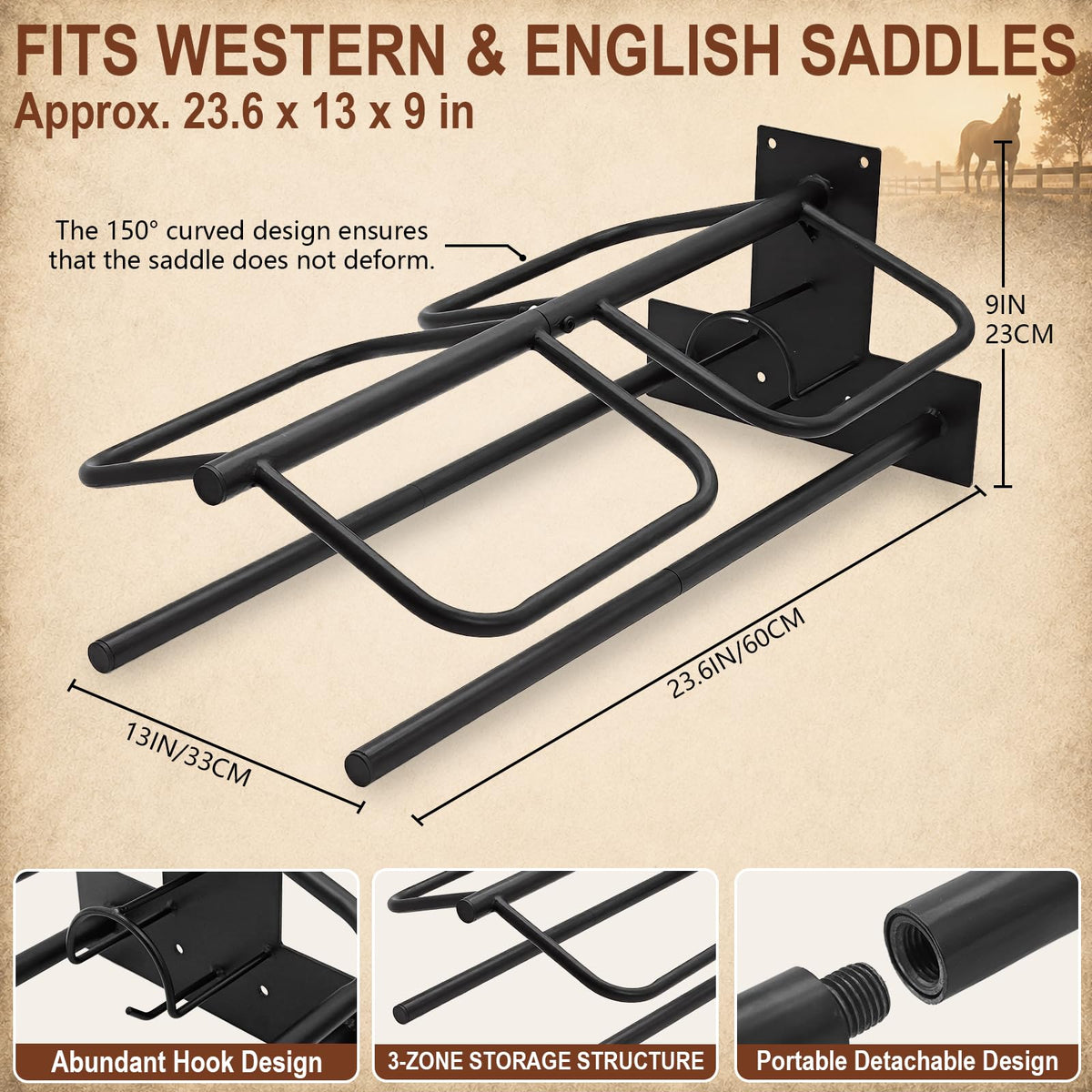 Wall Mounted Saddle Rack Set of 2, 120-lb Capacity Heavy Duty Iron Saddle Stand O677