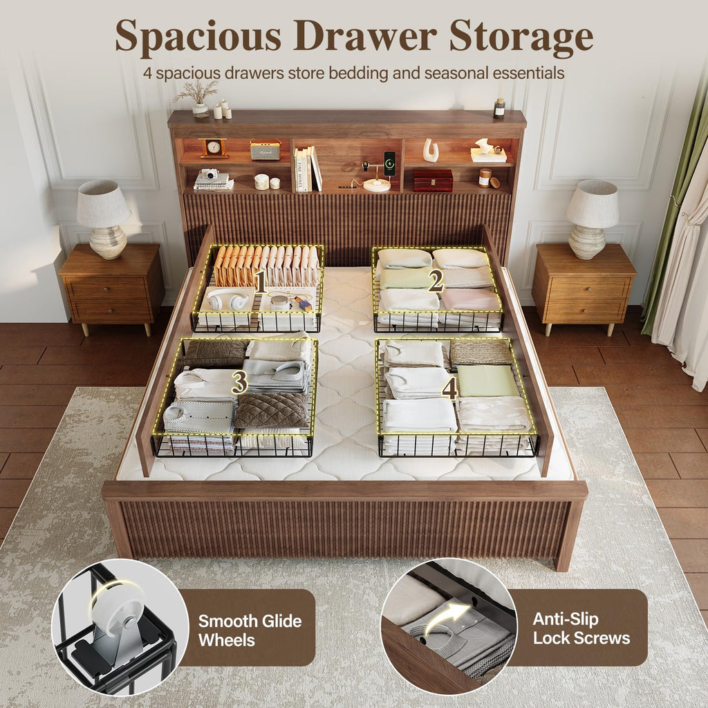 King Size Bed Frame with 4 Storage Drawers Y417984