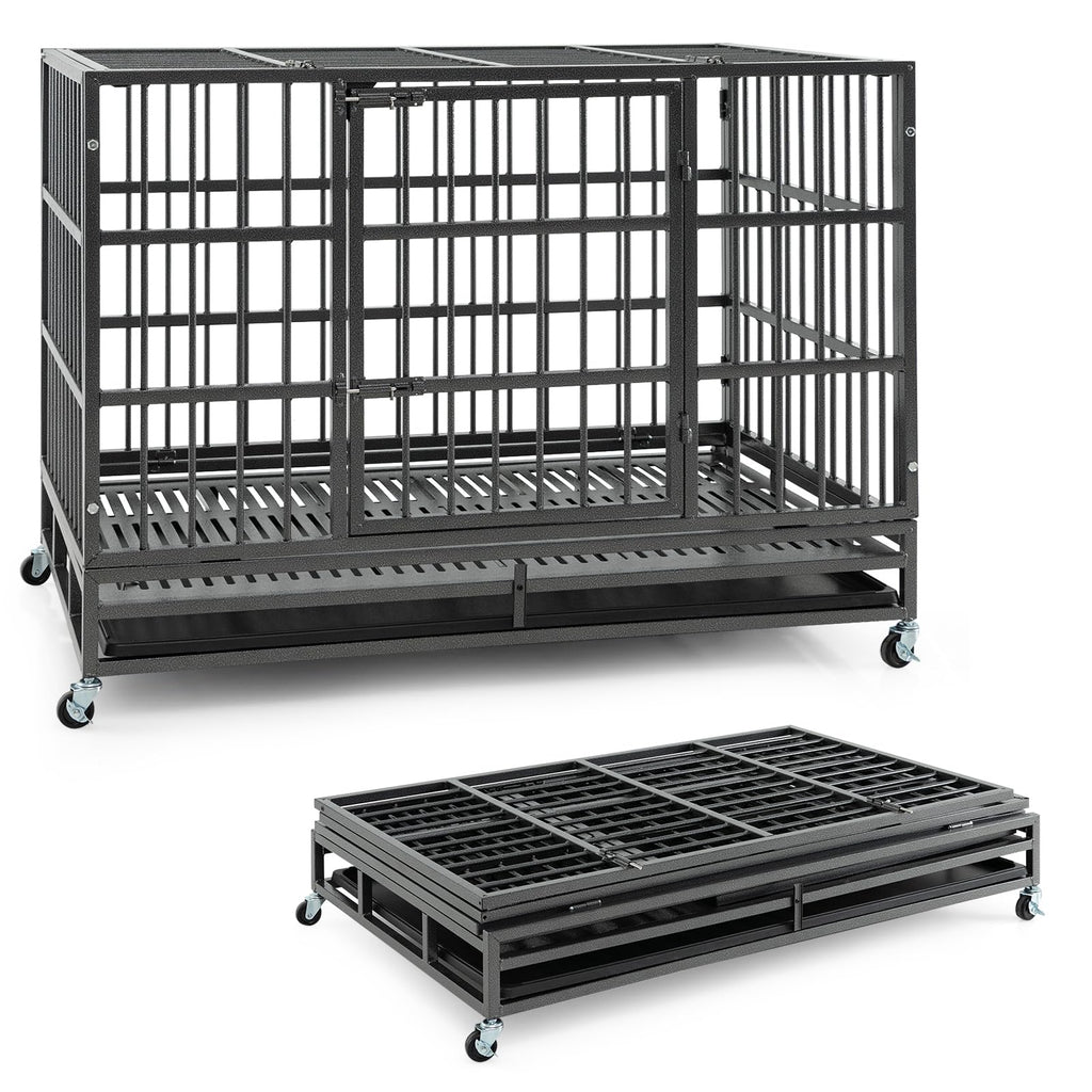 48 Inch Foldable Metal Dog Crate with 2 Lockable Doors W807331