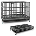 48 Inch Foldable Metal Dog Crate with 2 Lockable Doors W807331