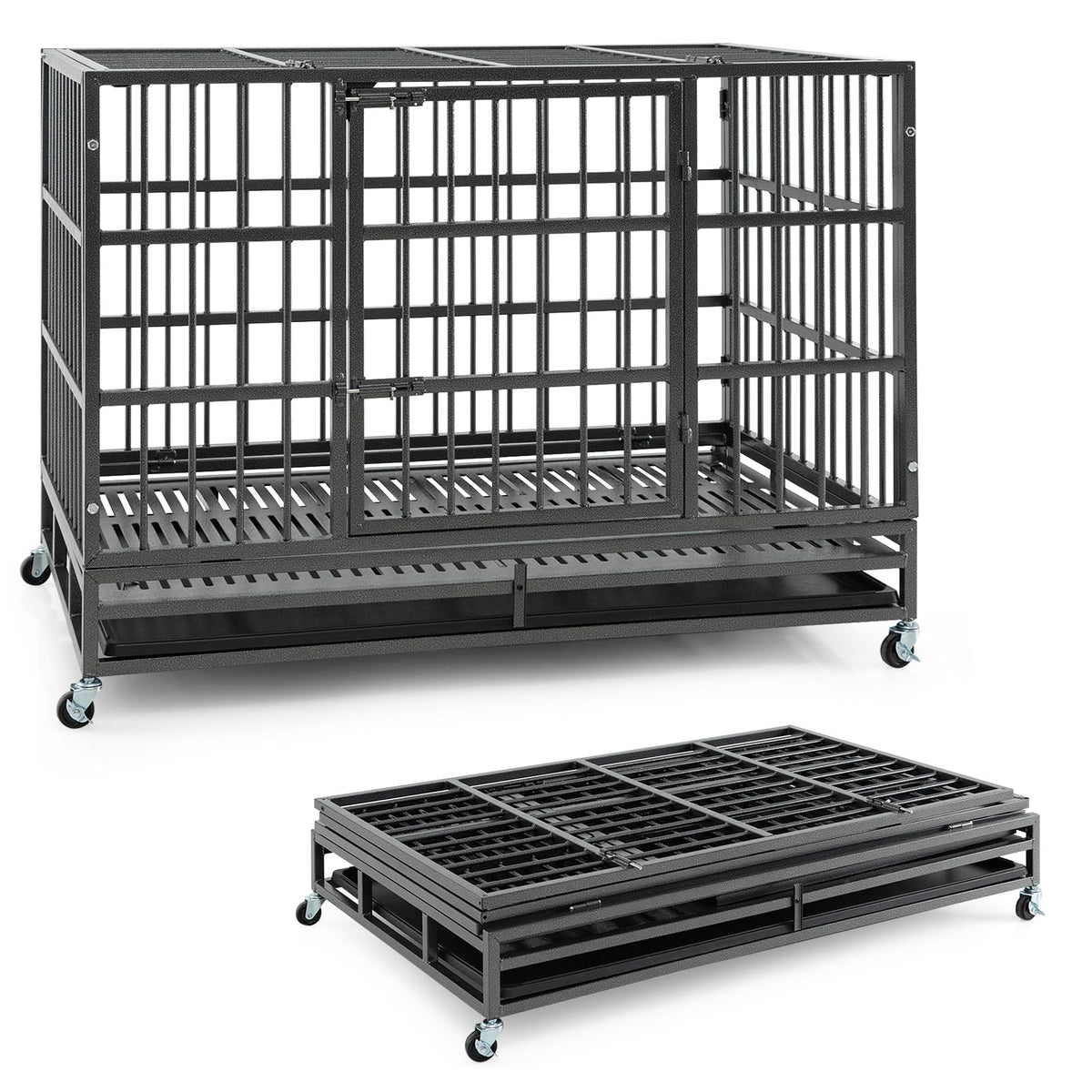 48 Inch Foldable Metal Dog Crate with 2 Lockable Doors W807331