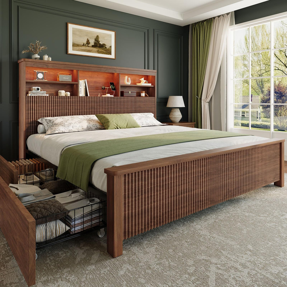 King Size Bed Frame with 4 Storage Drawers Y417984