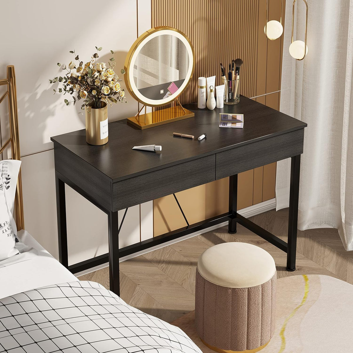Black Wooden Computer Desk with Drawers B89264