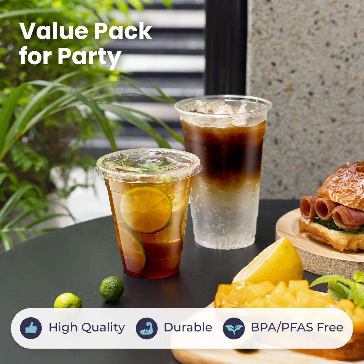 12 oz Clear Plastic Cups with Lids and Straws S7649