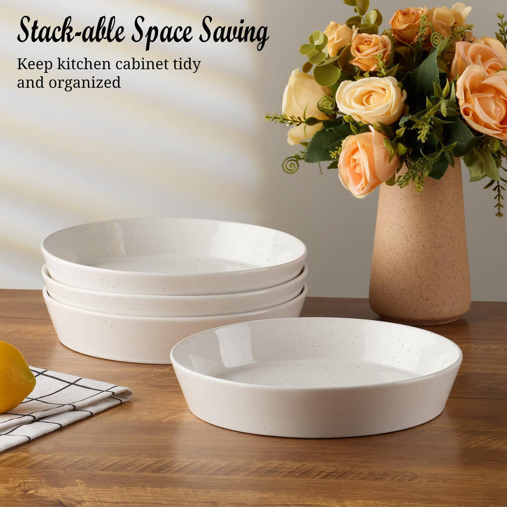 34oz Stoneware Pasta Bowls Set of 4 Speckled White M5834