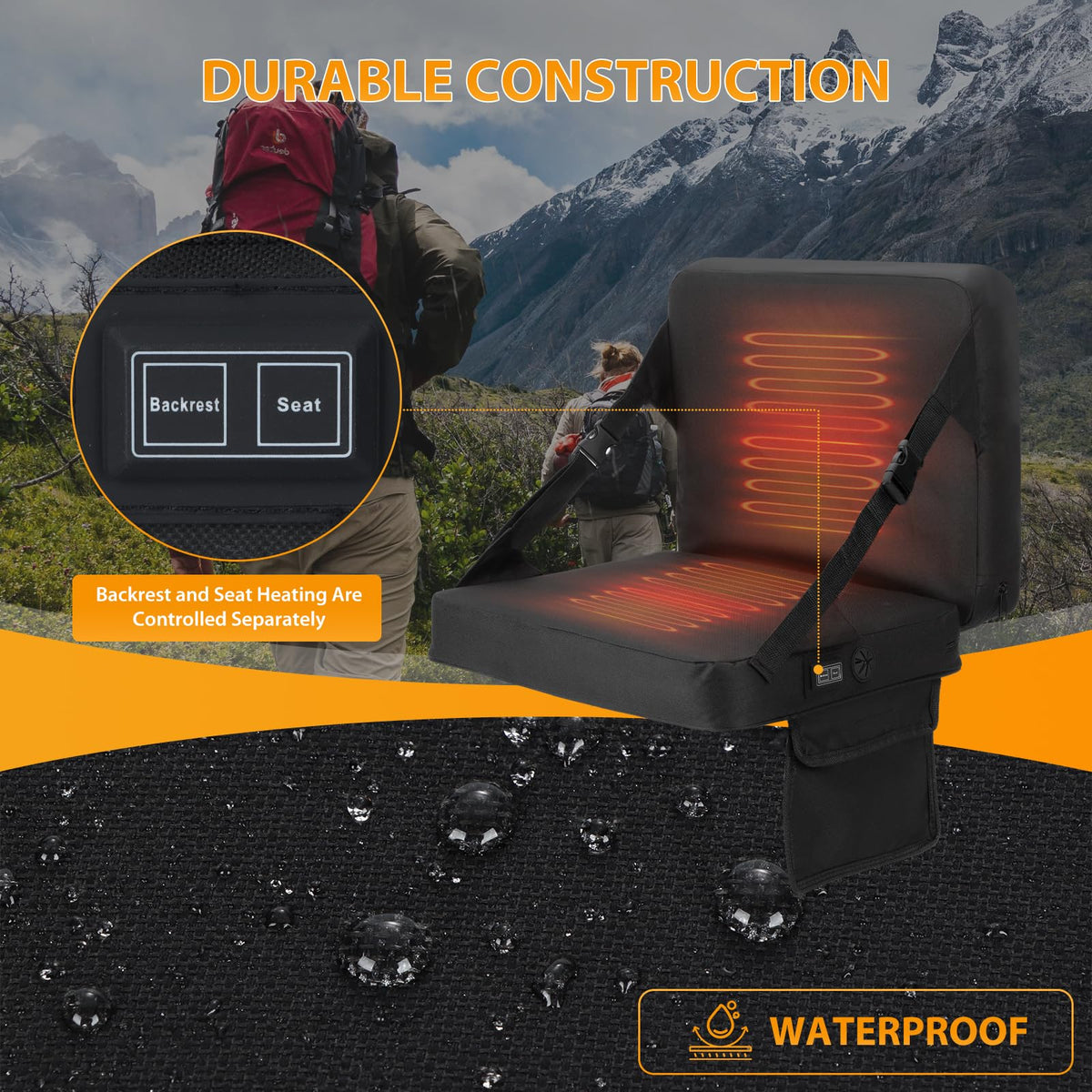 Heated Stadium Seat Cushion with Back 2 Pack I867494