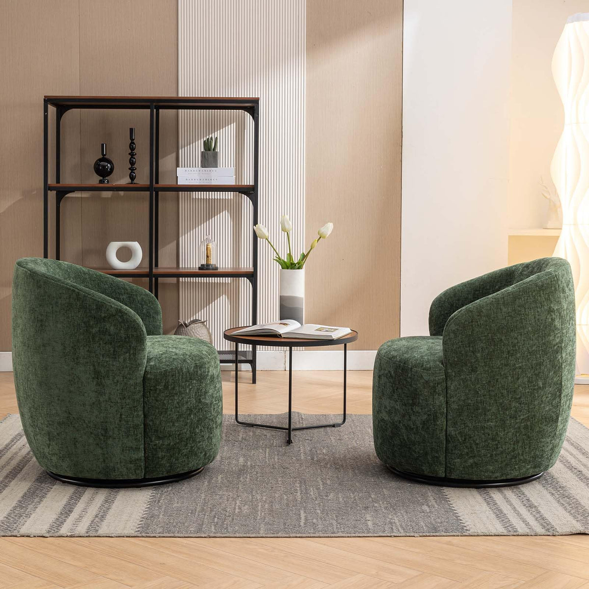 Green Chenille Swivel Barrel Chair S791