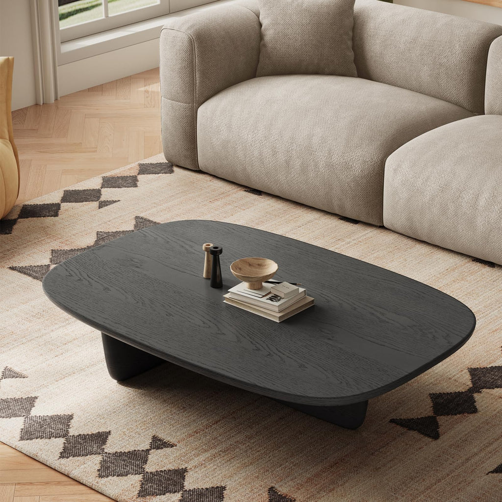Black Wood Oval Coffee Table with Pedestal Base V545