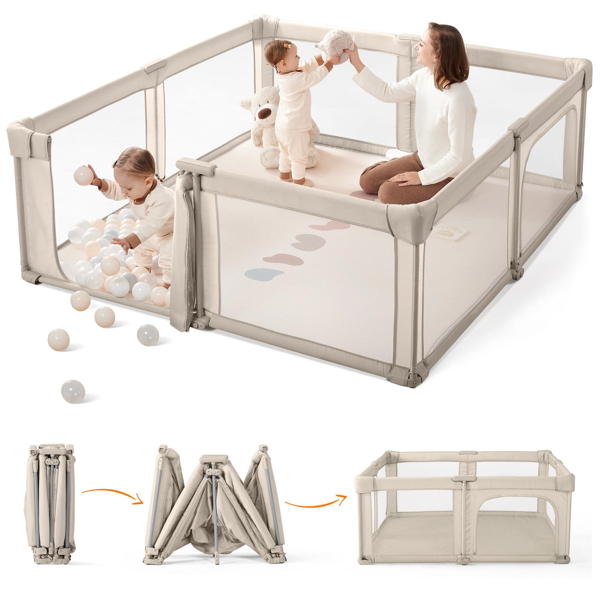 Light Khaki Foldable Baby Playpen Z78652