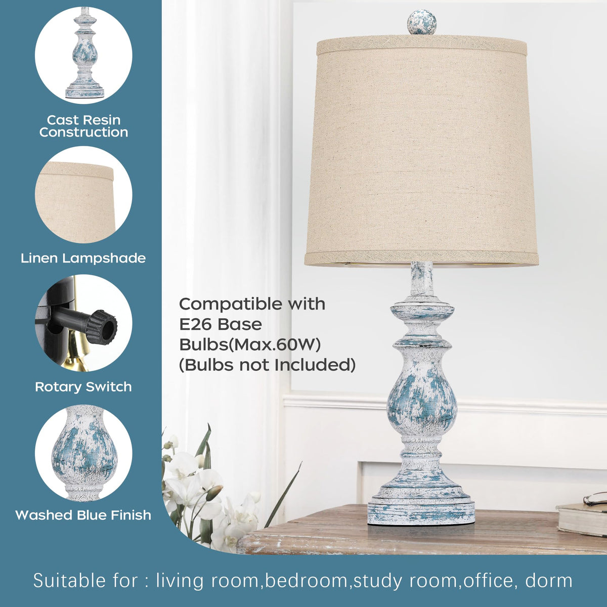 Set of 2 Table Lamps with Linen Shades K151053